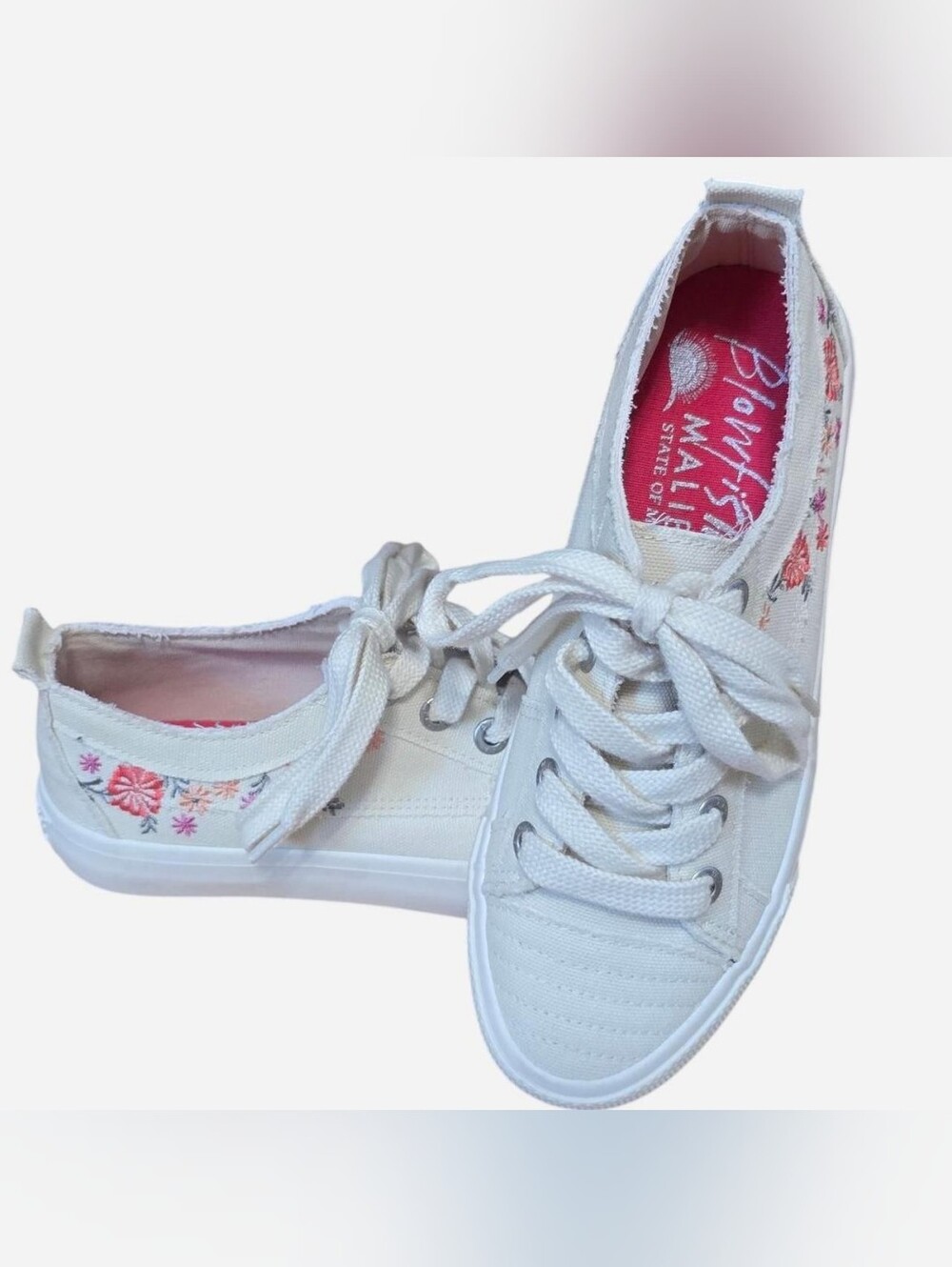 White Floral Embroidered Women's Canvas Lace-Up Sneaker by Blowfish